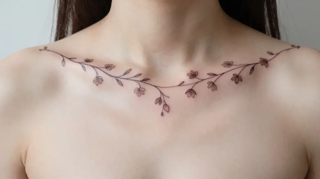Vine Tattoo on the Collarbone