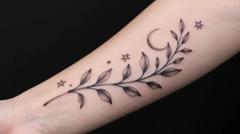 Vine Tattoo with Moon and Stars