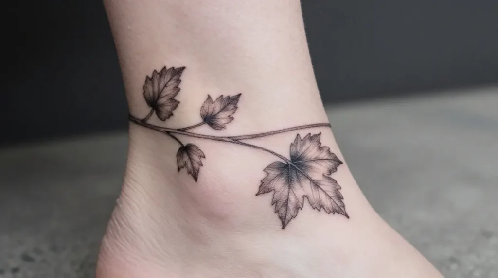 Vine and Leaf Ankle Tattoo