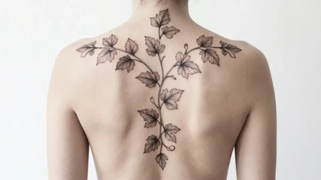 Vine and Leaf Spine Tattoo