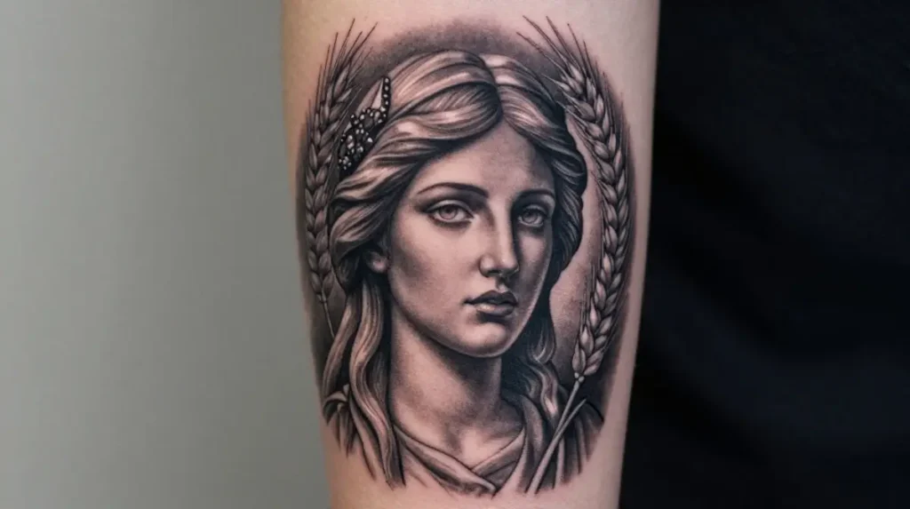 Virgo Maiden Portrait Tattoo