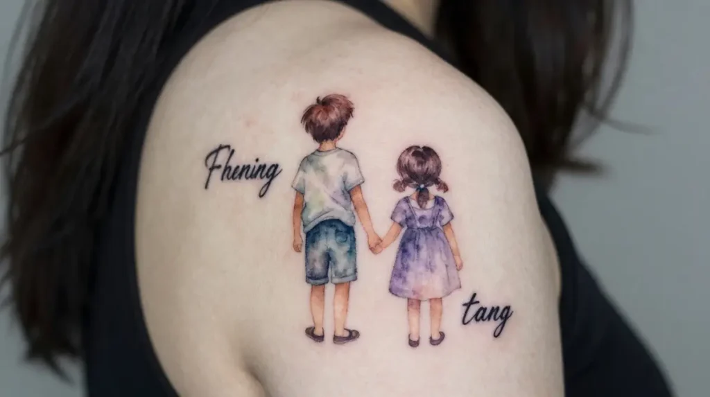 Watercolor Grandchildren Tattoo