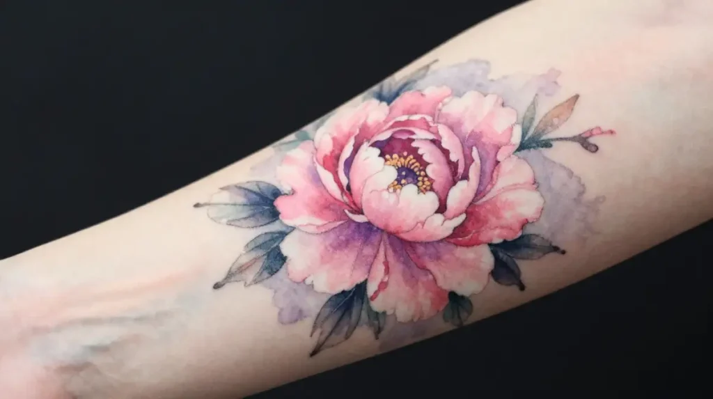 Watercolor Peony Tattoo