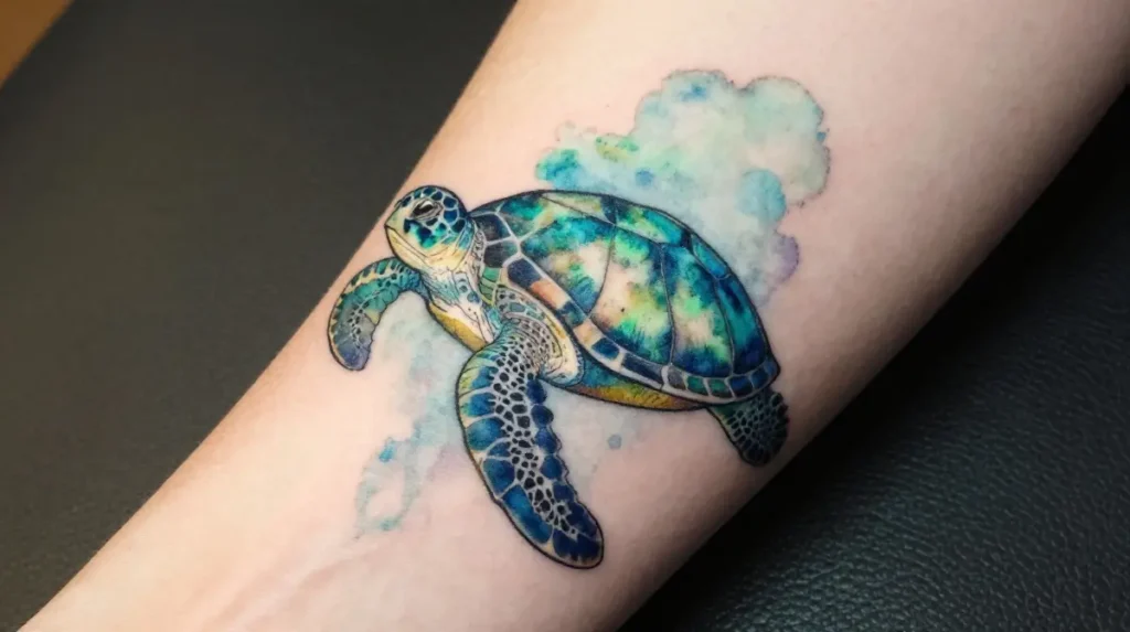 Watercolor Sea Turtle Tattoo