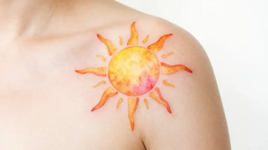 Watercolor Sun Tattoo