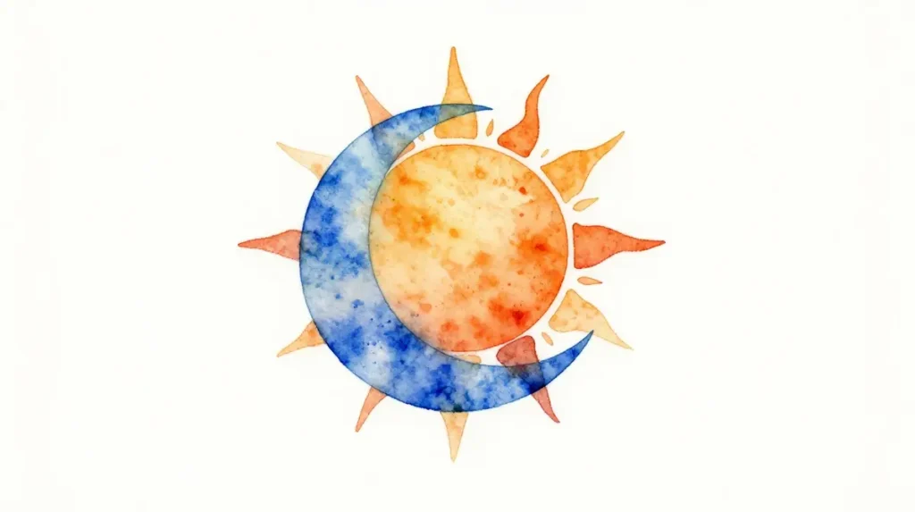 Watercolor Sun and Moon Tattoo