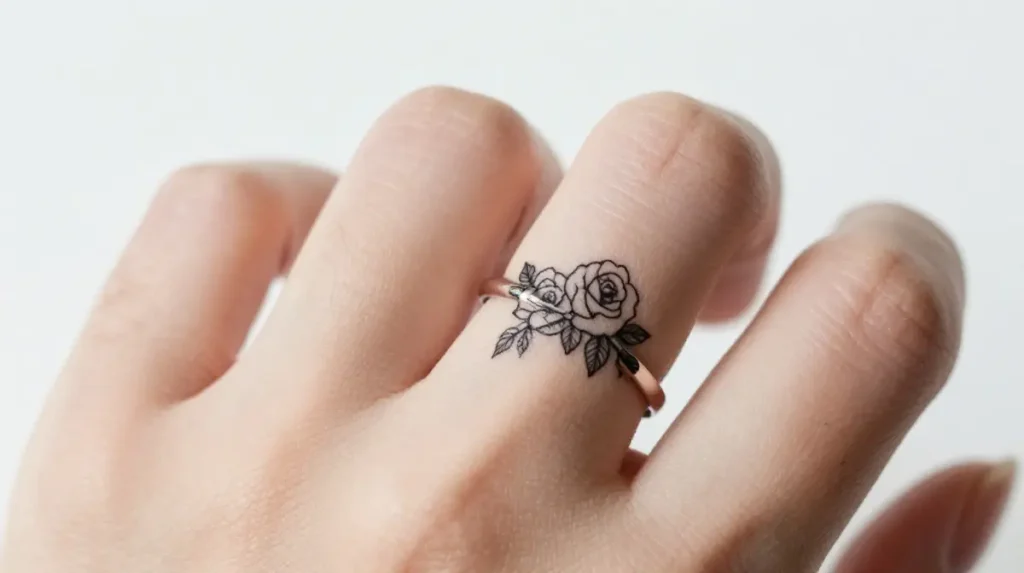 Wedding Ring Tattoo with Flowers