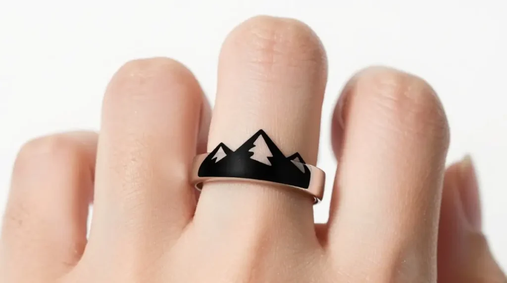 Wedding Ring Tattoo with Mountains