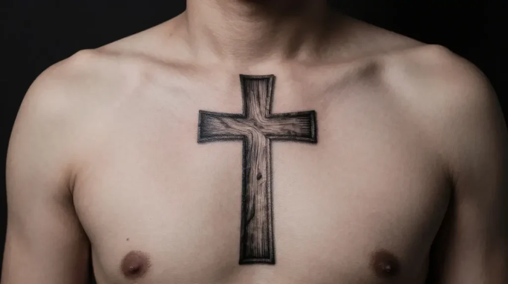 Wooden Cross Tattoo for Men