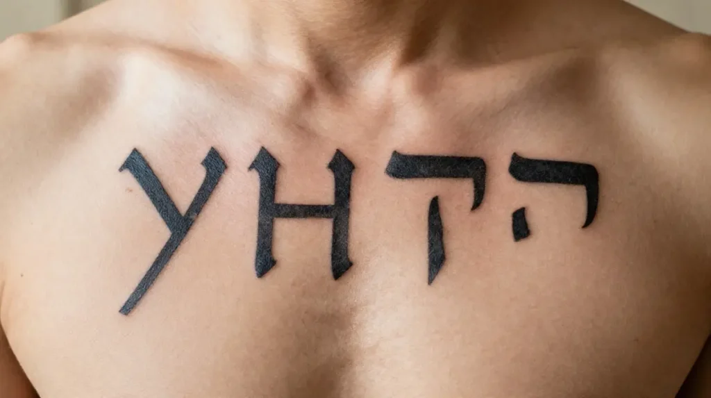 YHWH Tattoo in Ancient Hebrew Text Style