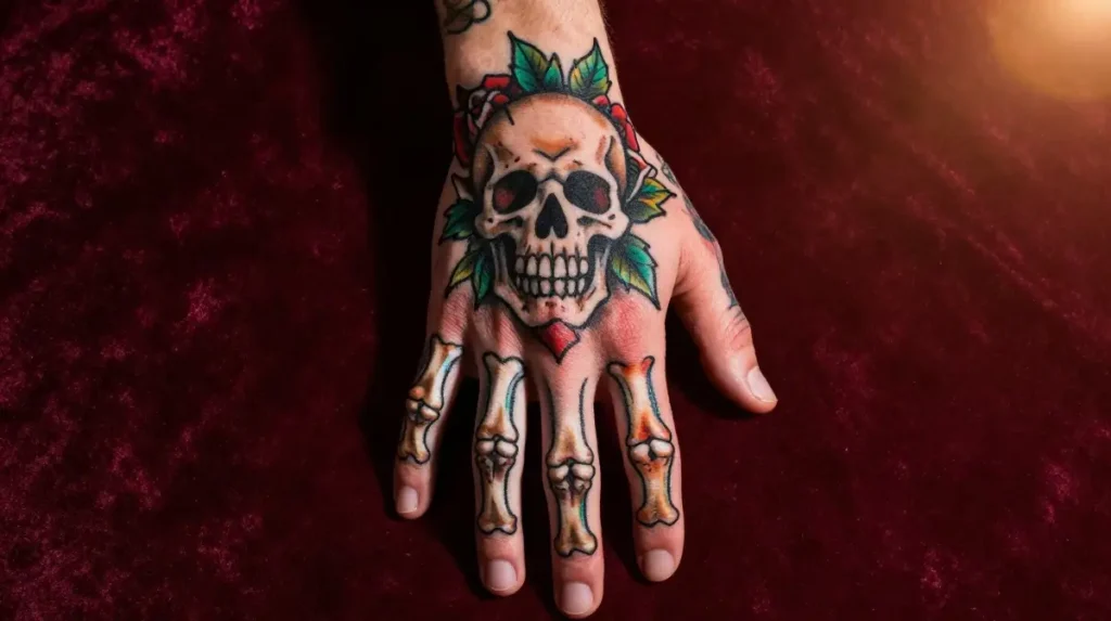 Neo Traditional Skeleton Hand Tattoos That Modernize a Timeless Symbol