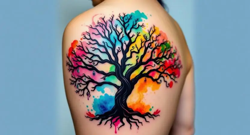 Watercolor Washes Behind Tree Tattoos That Turn Skin Into Living Canvas