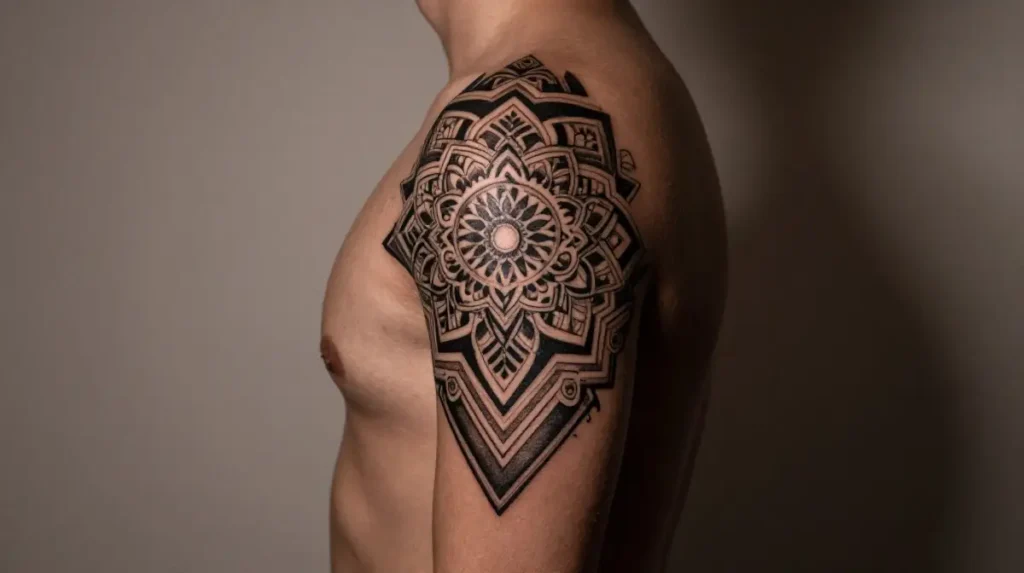 Shoulder Cap Tattoos That Wrap the Body in Architectural Elegance