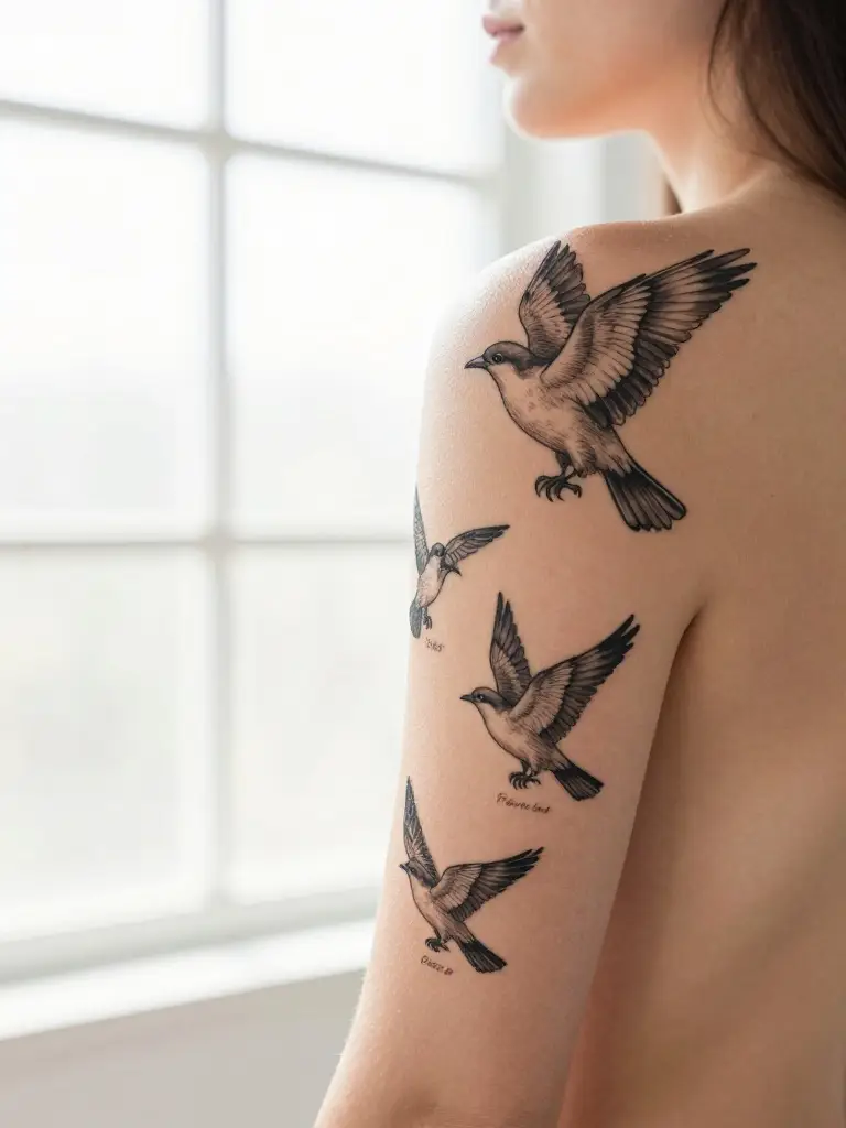 Birds in Flight Tattoos That Show Children Leaving the Nest With Grace