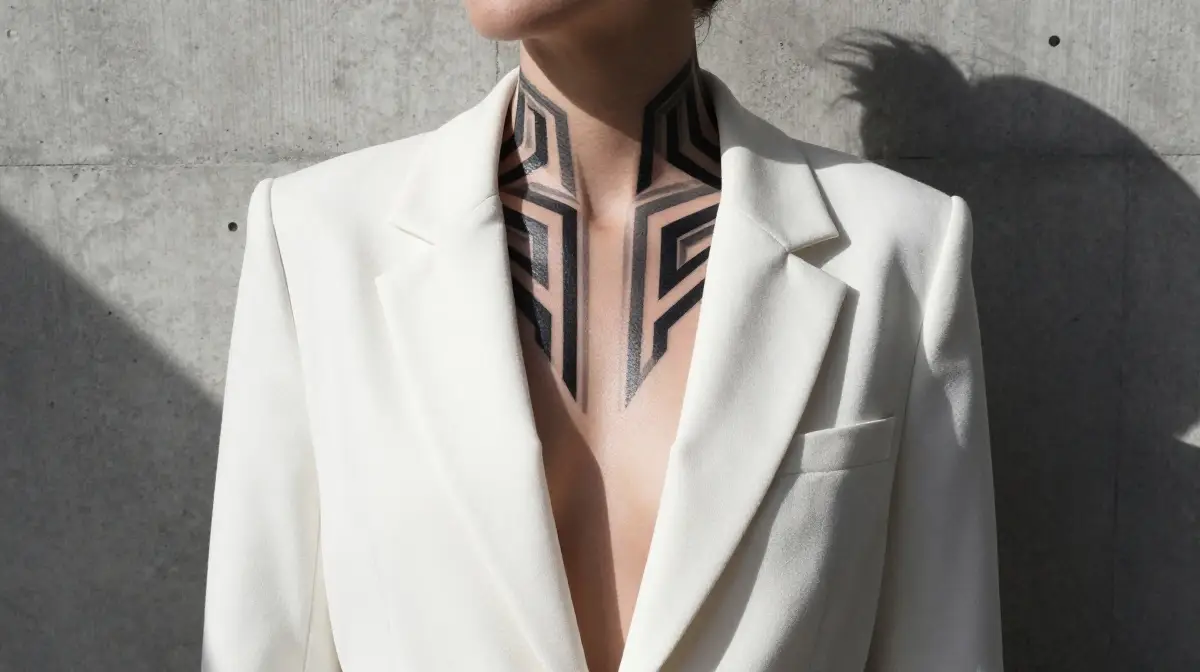 Geometric Collarbone Tattoos That Frame the Chest With Architectural Precision