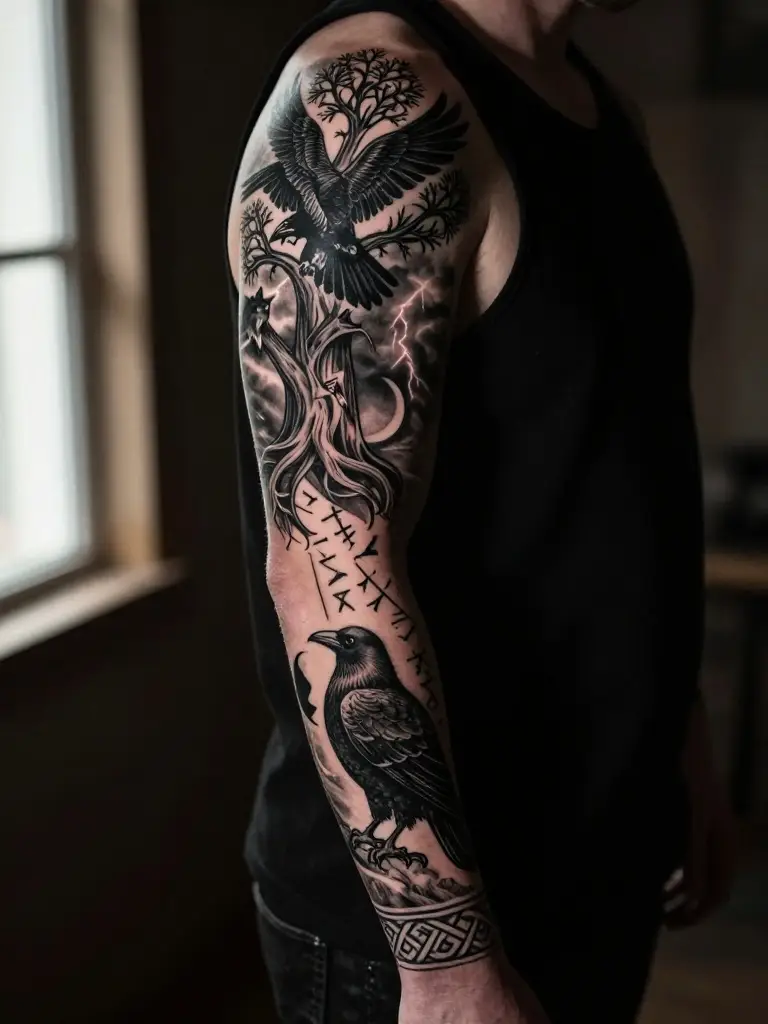 Sleeve Raven Designs That Build an Entire Dark World Across One Limb