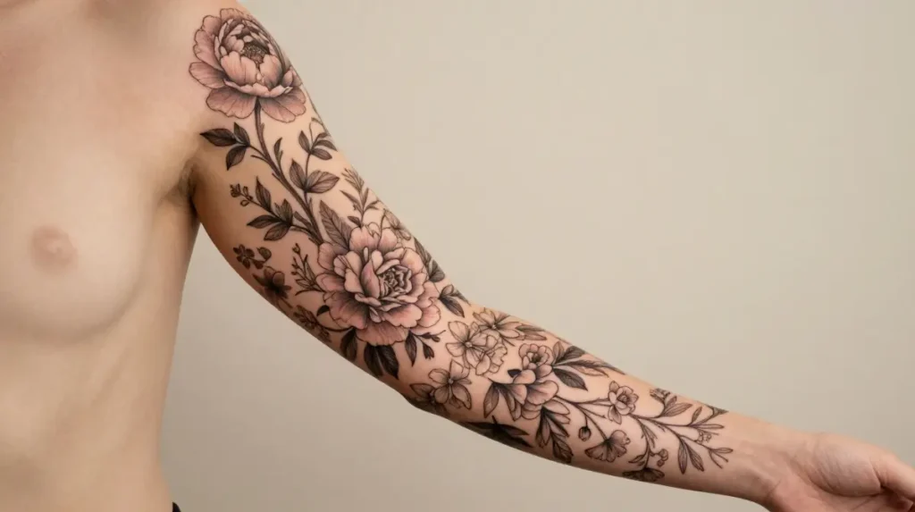 Floral Shoulder Tattoos That Flow Into Sleeves Without Losing Their Soul