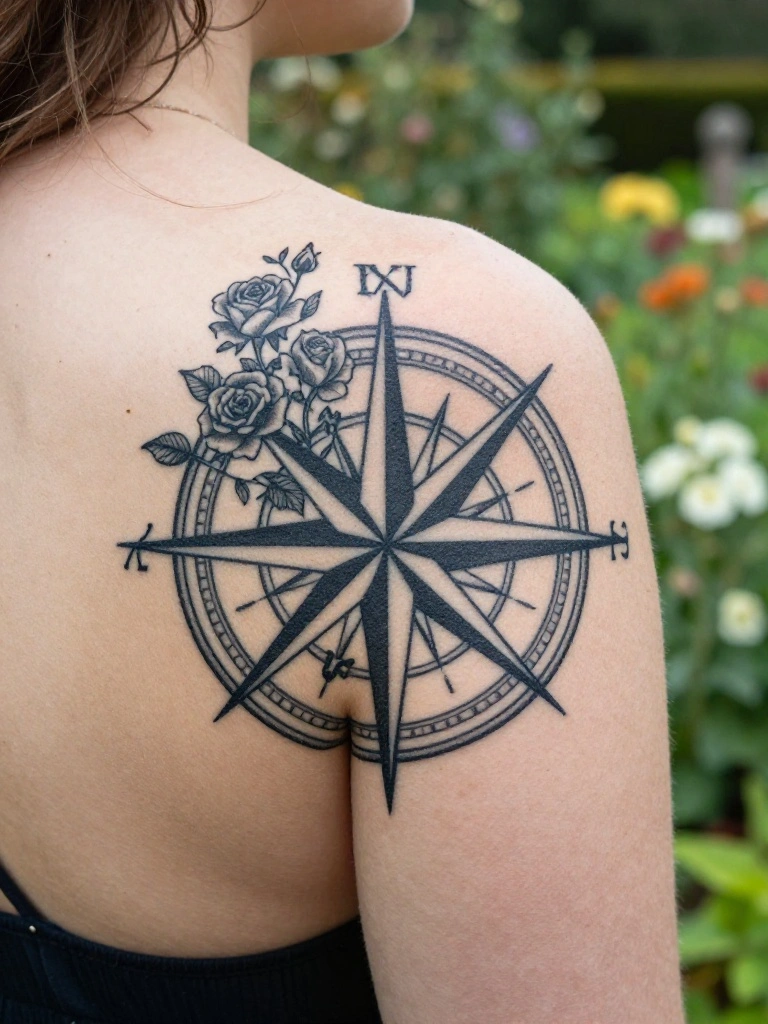 Floral Compass Tattoos Where Nature Grows Around the Needle's Truth