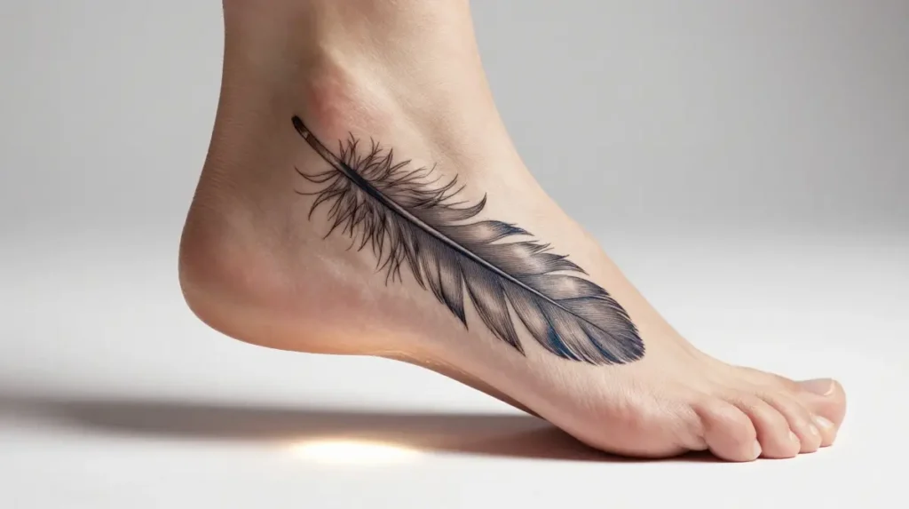 Vine Feather and Delicate Wrap Tattoos That Follow the Foot's Natural Curves