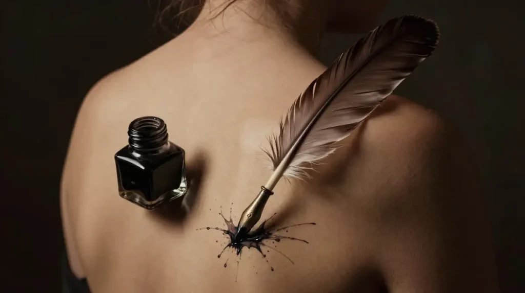 Quill, Ink Bottle and Parchment Tattoos for the Old Soul Reader