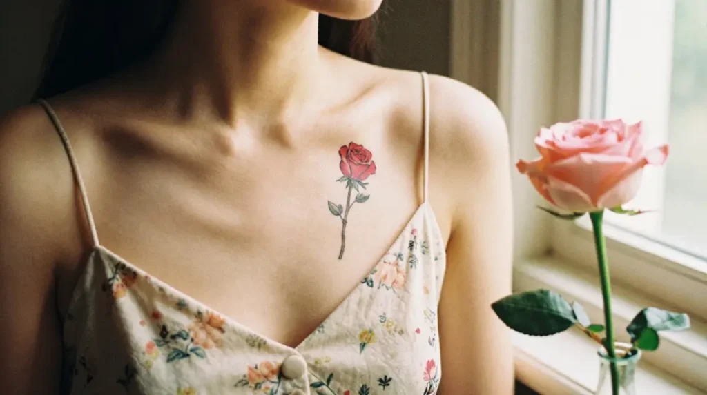 Single Stem Rose Tattoos That Make the Collarbone Undeniably Timeless