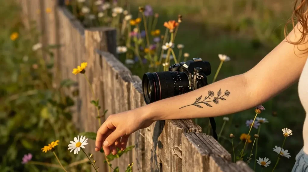 Wildflower Cluster Tattoos That Build a Secret Garden From Five Lines and a Stem