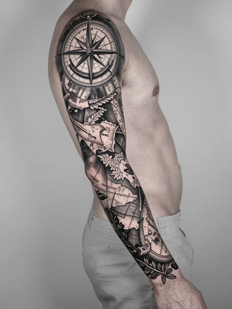 Compass Sleeve Tattoos That Turn the Arm Into a Navigator's Atlas