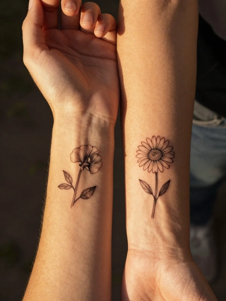 Matching and Sibling April Birth Flower Tattoos That Capture Shared Bonds