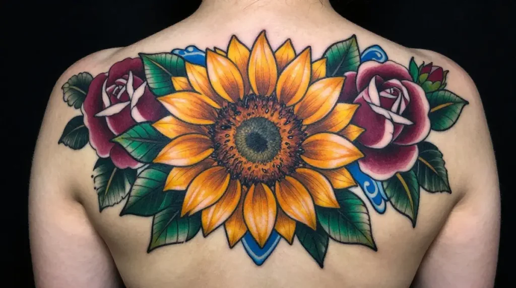 Neo Traditional Flower Shoulder Tattoos With Fearless Saturated Color