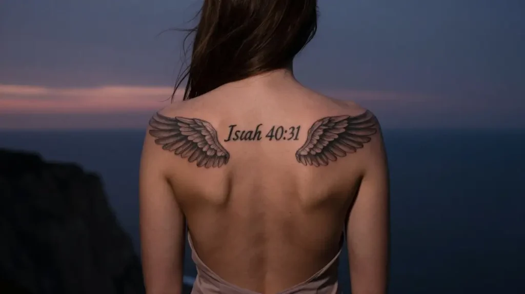Shoulder Blade Scripture Tattoos That Carry the Word on the Wings of the Back