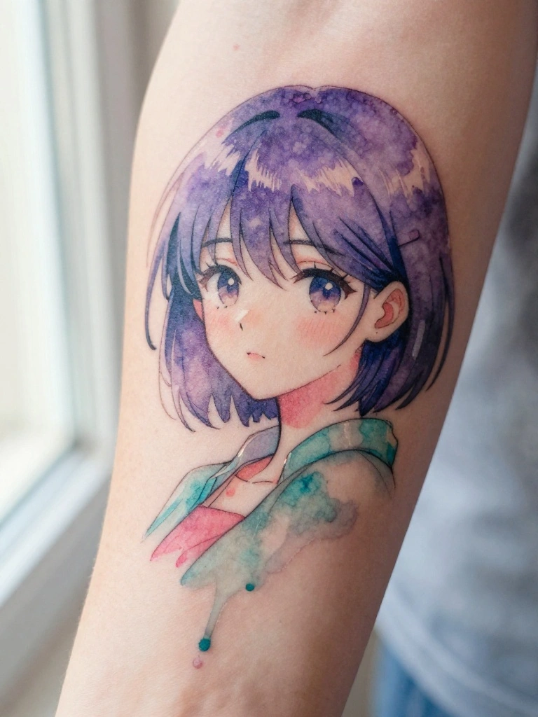 Watercolor Anime Tattoos That Look Like a Panel Painted on Your Skin