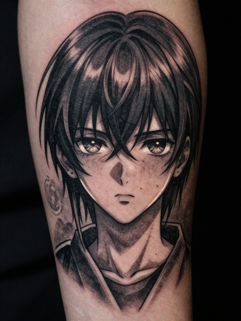 Anime Tattoos in Black and Grey That Age Like a Fine Illustration