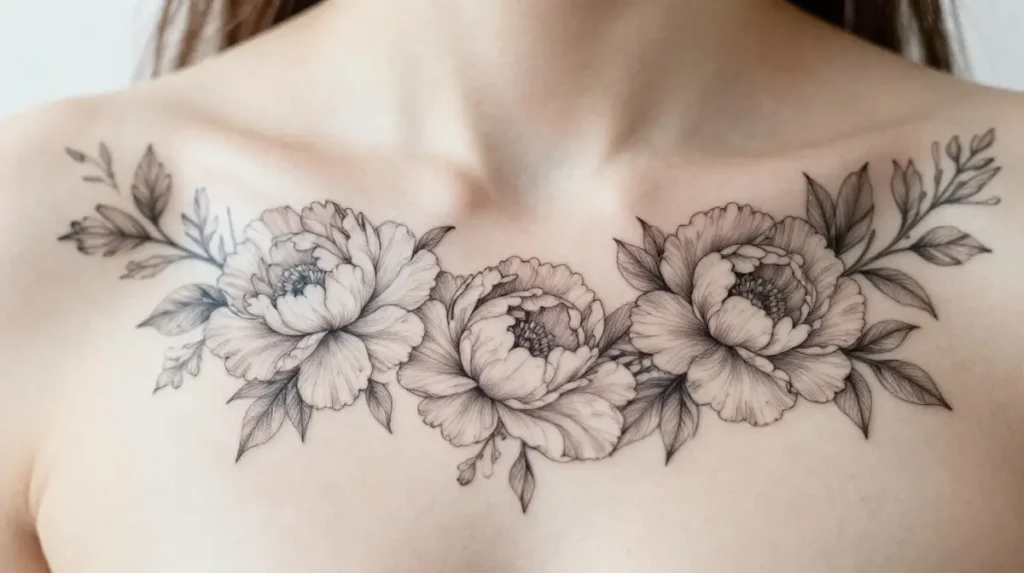 Fine Line Florals on the Sternum That Look Like Wearable Haute Couture