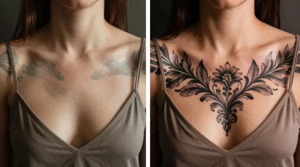 Classy Cover-Up Chest Tattoos That Transform Old Ink Into New Masterpieces