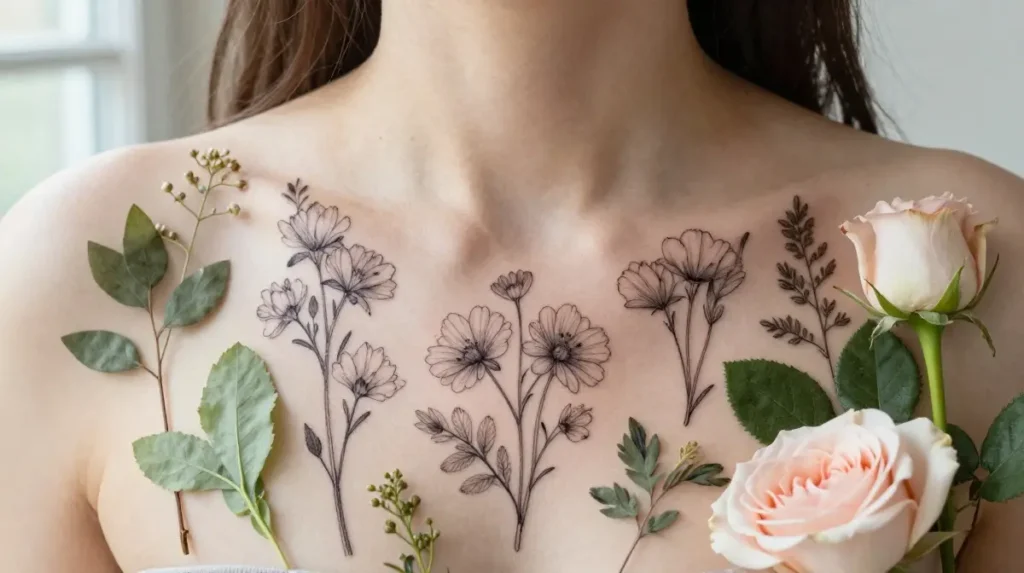 Delicate Floral Designs That Make the Collarbone Look Like a Garden in Bloom