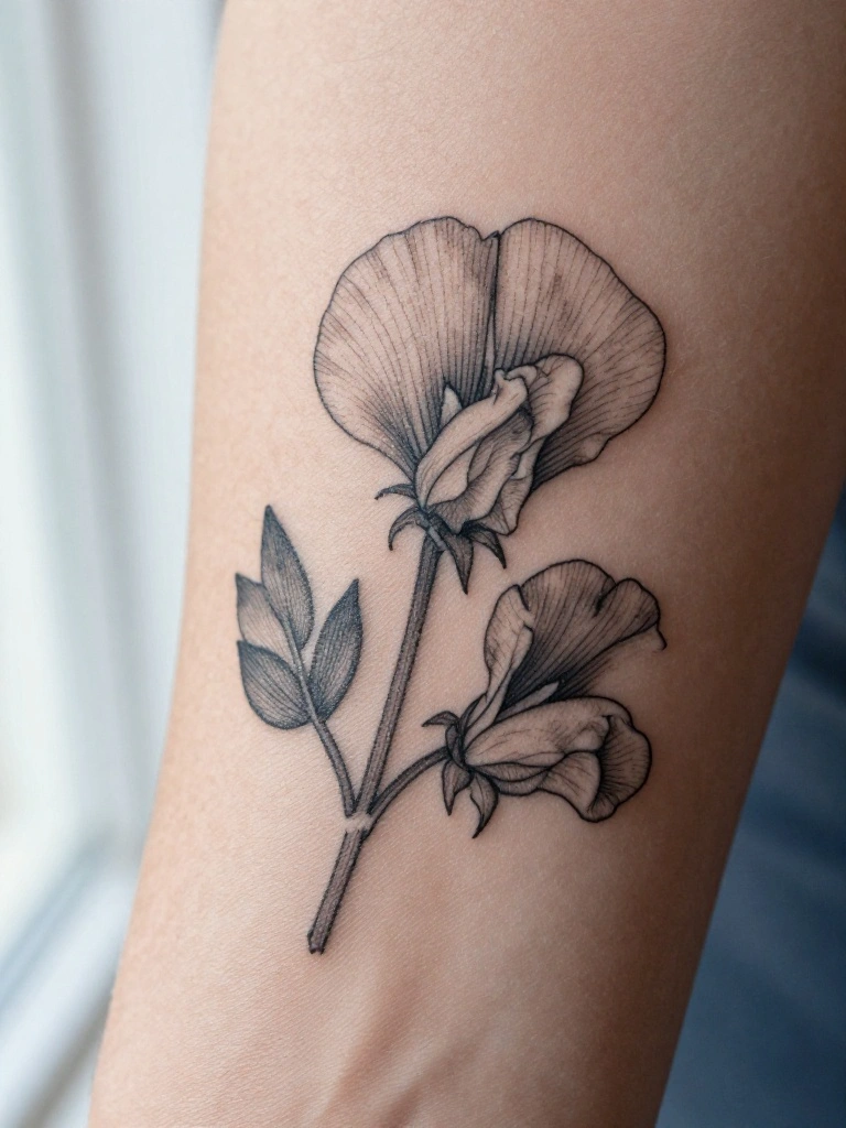 Fine Line Sweet Pea Tattoos That Carry Extraordinary Delicacy on Skin