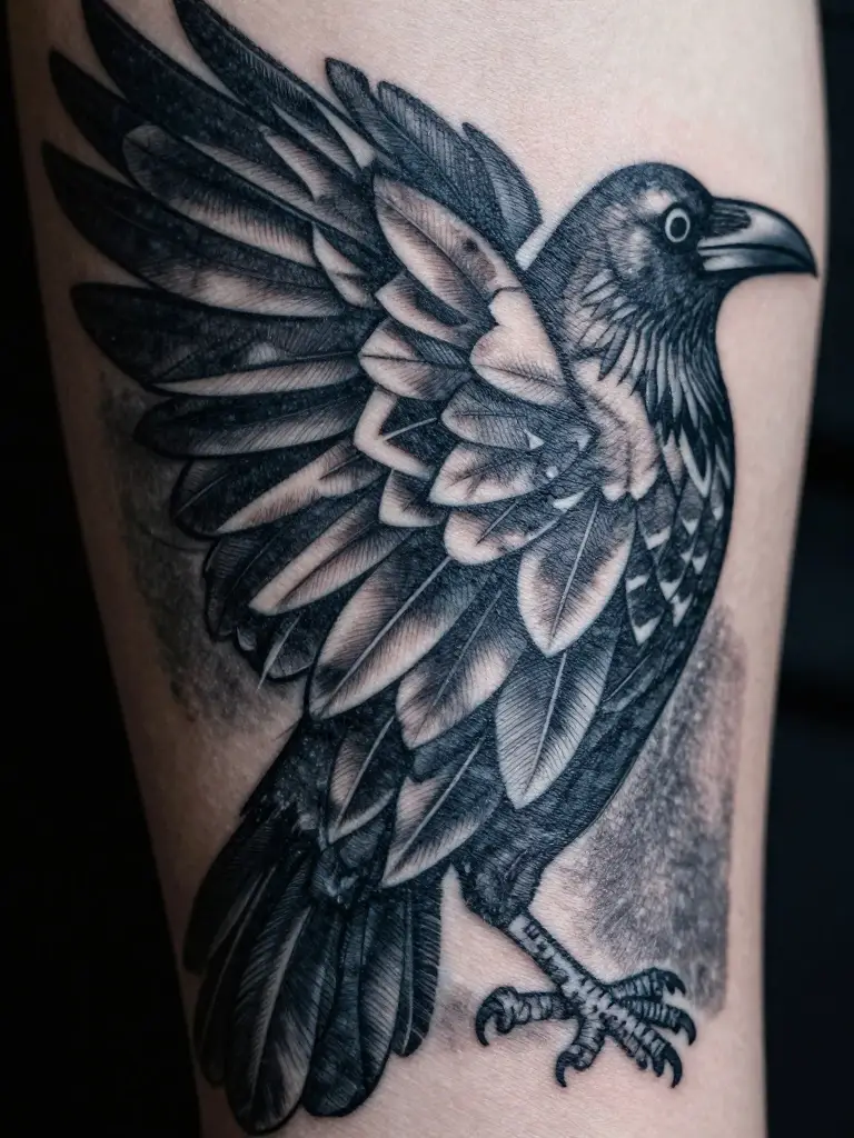 Blackwork Raven Compositions That Turn the Skin Into a Dramatic Atmosphere