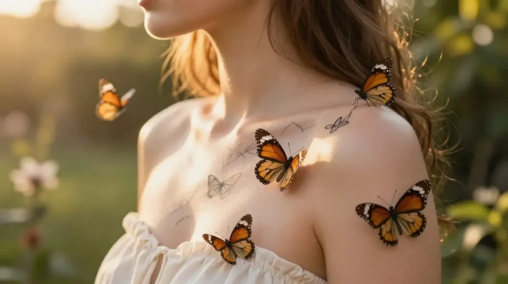 Fine Line Butterflies That Flutter Across the Clavicle With Impossible Delicacy