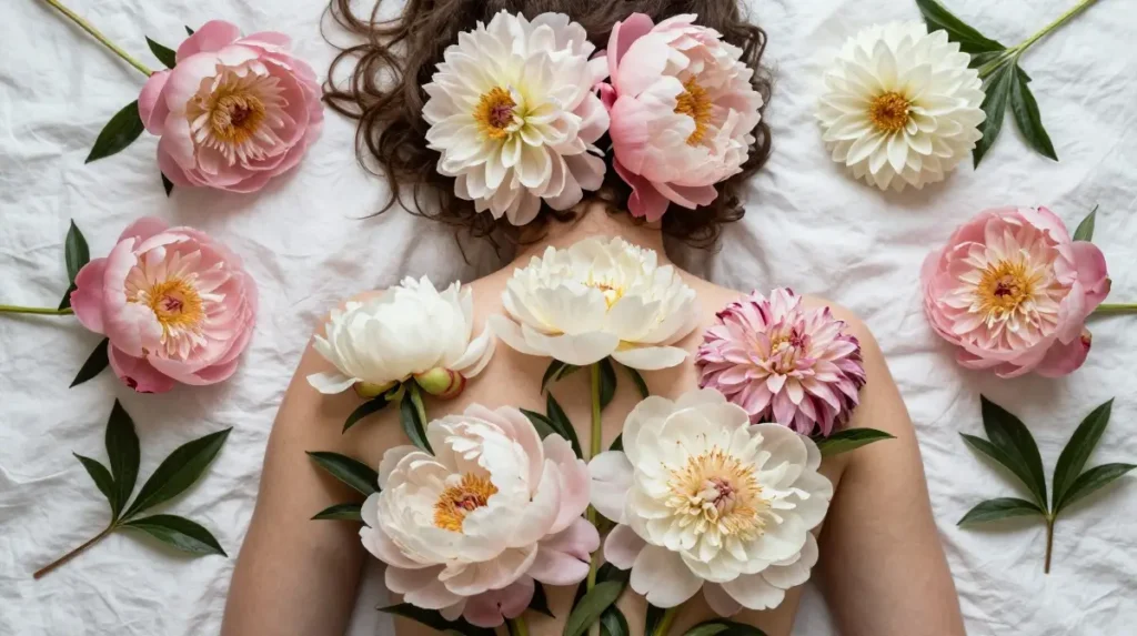 Peony and Dahlia Compositions That Turn the Shoulder Into a Lush Canvas