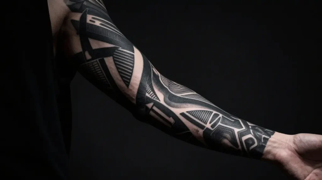 Blackwork Sleeve Tattoos That Turn the Arm Into Carved Shadow and Light