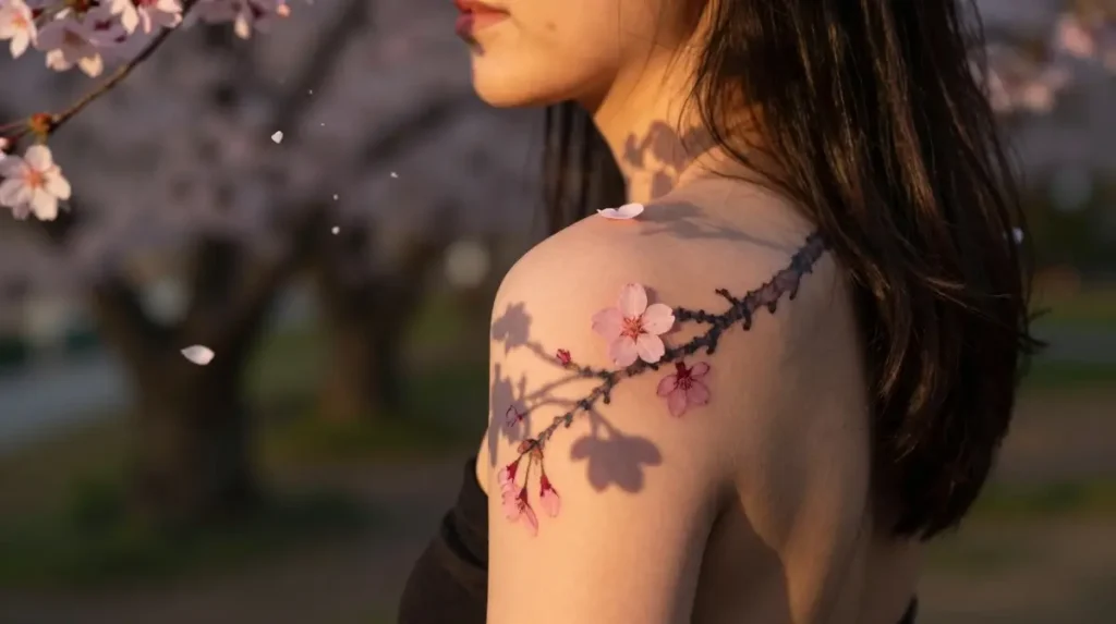 Cherry Blossom Shoulder Tattoos That Capture Time Standing Still
