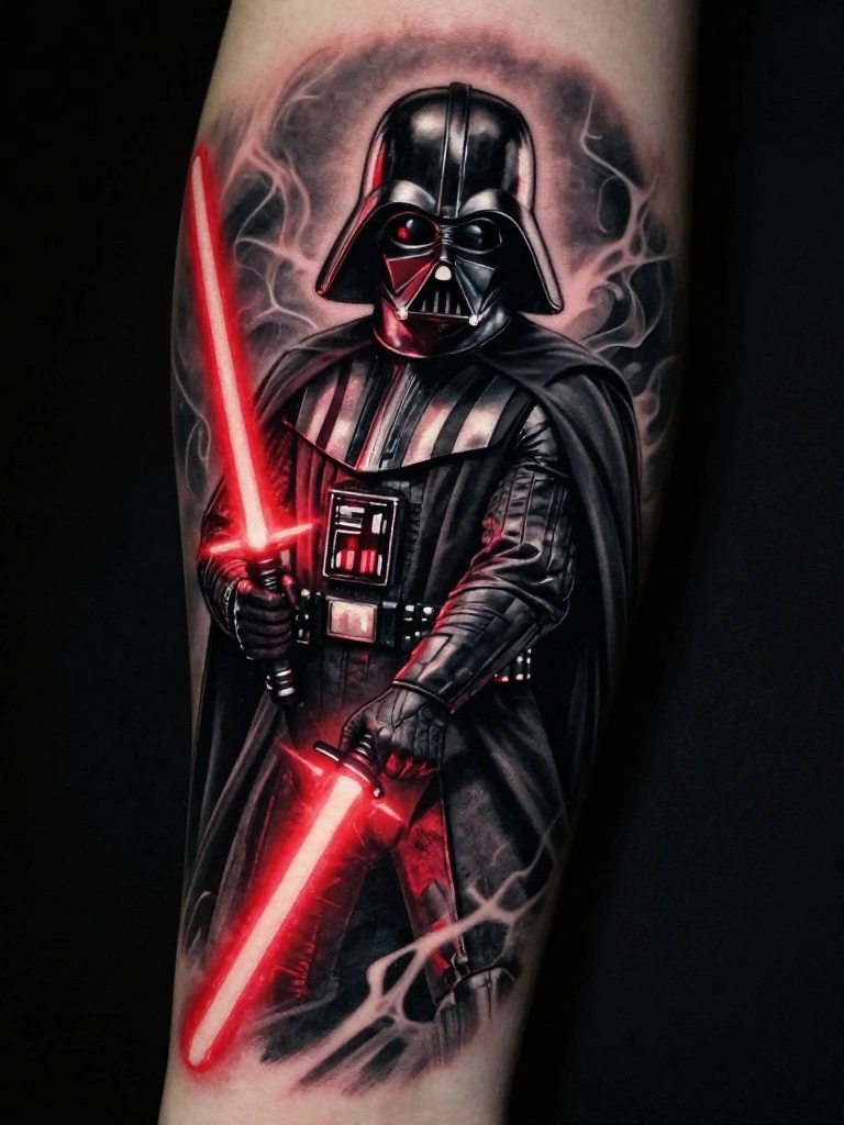 Darth Vader Tattoos Built Around the Iconic Cape and Flowing Silhouette