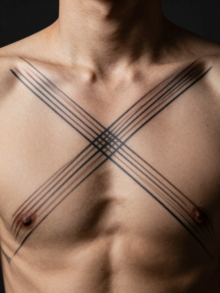 Geometric Lines Across the Chest Tell a Story Without a Single Word