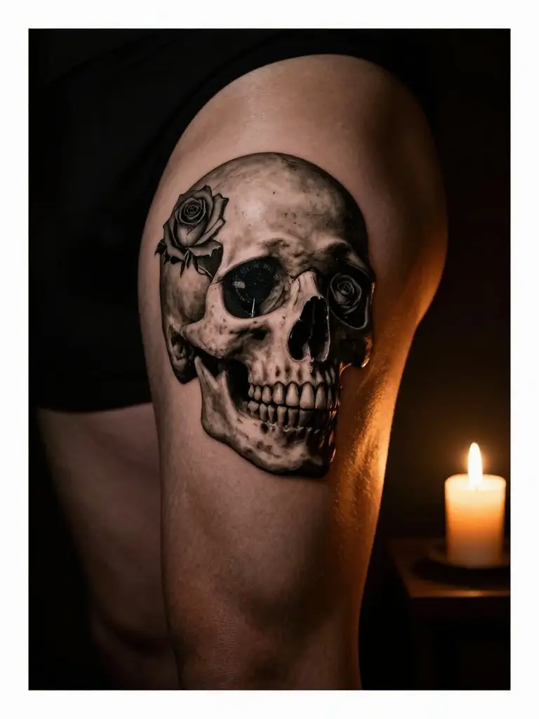 Skull and Dark Art Thigh Tattoos That Wear Mortality With Unflinching Grace