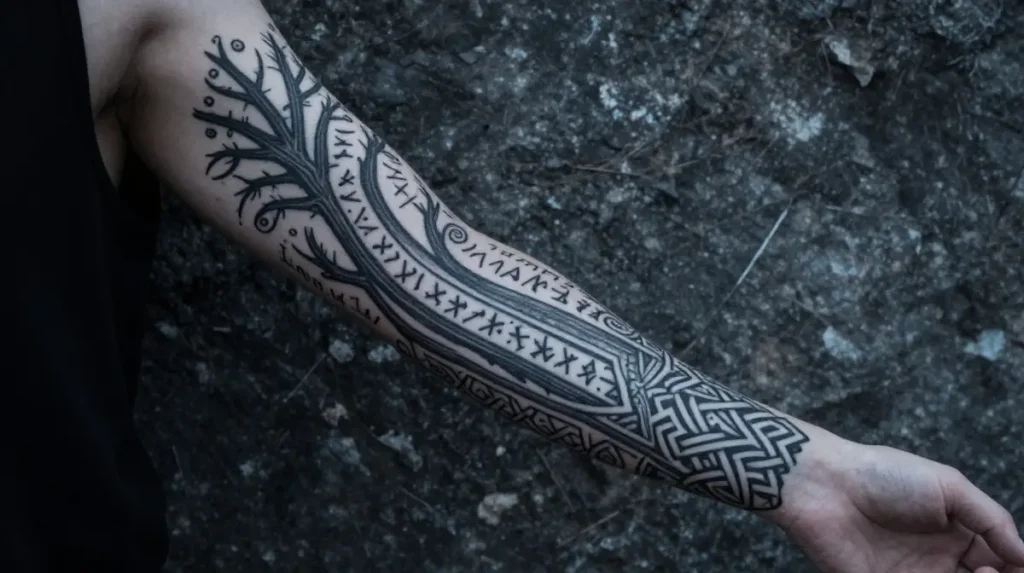 Nordic and Celtic Sleeve Tattoos Forged From Myth and Stone Pattern
