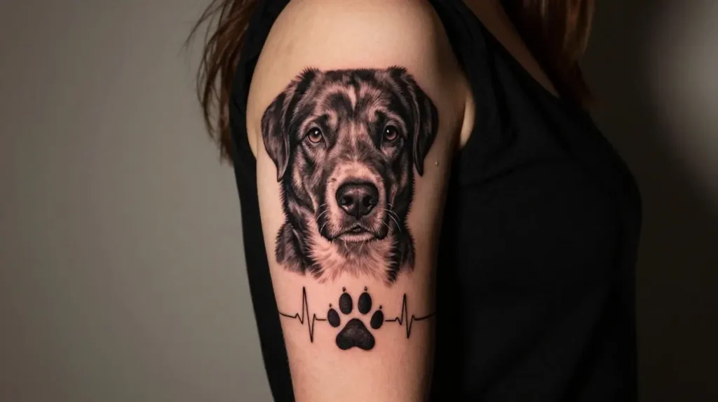 Paw Print Tattoo Ideas Pet Lovers Combine With Portraits for Ultimate Tribute