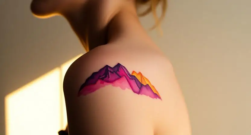 Watercolor Mountain Tattoos That Bleed Color Across the Skin Like Dawn Breaking