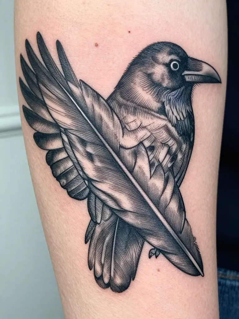 Fine Line Raven Designs That Capture Every Feather With Impossible Precision