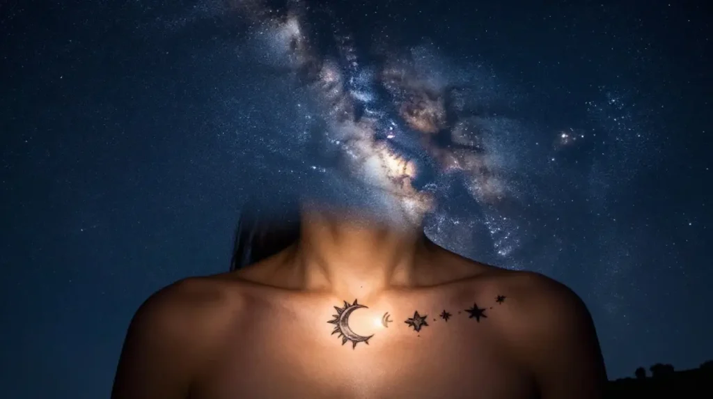 Sun Moon and Star Tattoos That Turn the Clavicle Into a Personal Universe