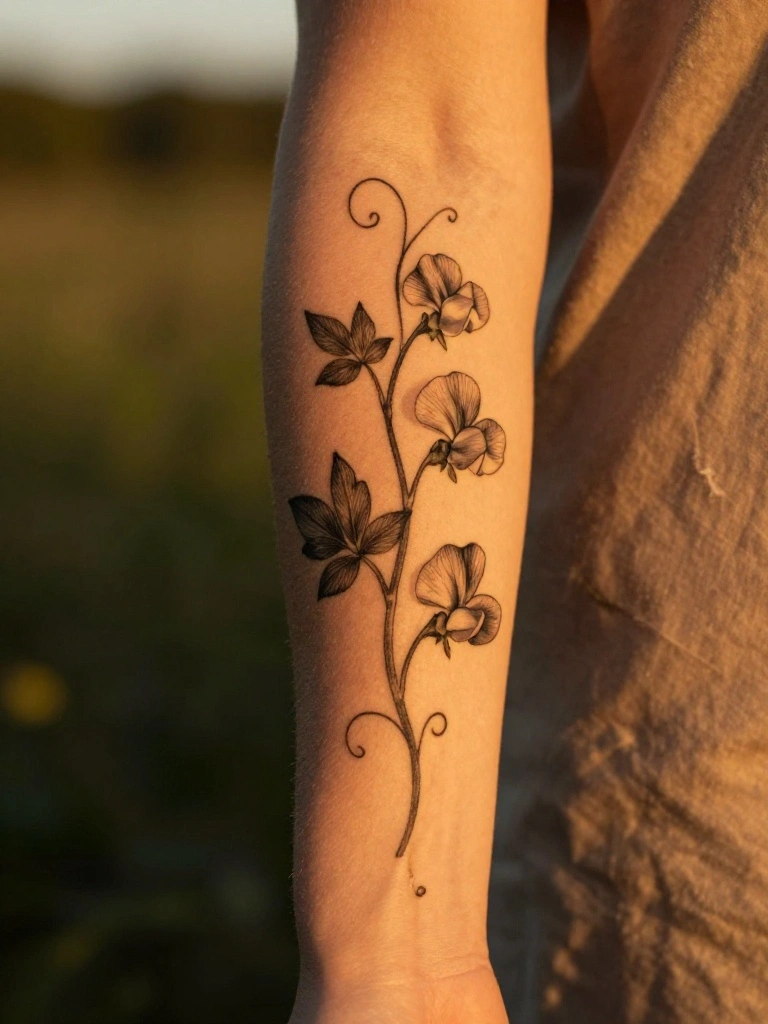 Sweet Pea Vine Tattoos and the Flowing Beauty of Botanical Detail